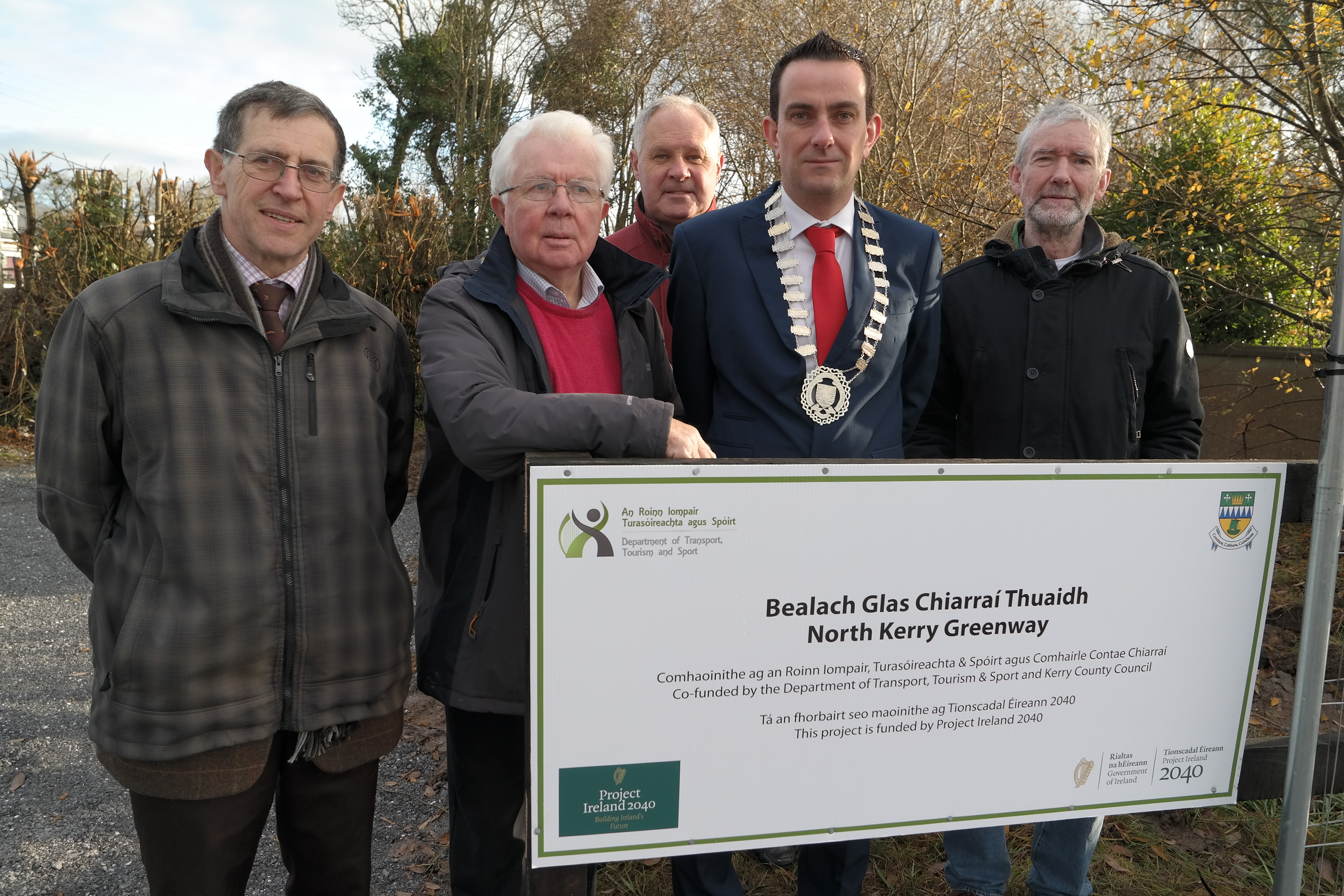 Liam O Mahony, Cathaoirleach, GST Ltd; Michael Guerin, GST Coordinator North Kerry; Denis McAuliffe Vice-Chair Great Southern Trail Greenway (GST); Cllr. Jimmy Moloney, Cathaoirleach, Listowel Municipal District Council; Mike Mac Domhnaill, GST Ltd.